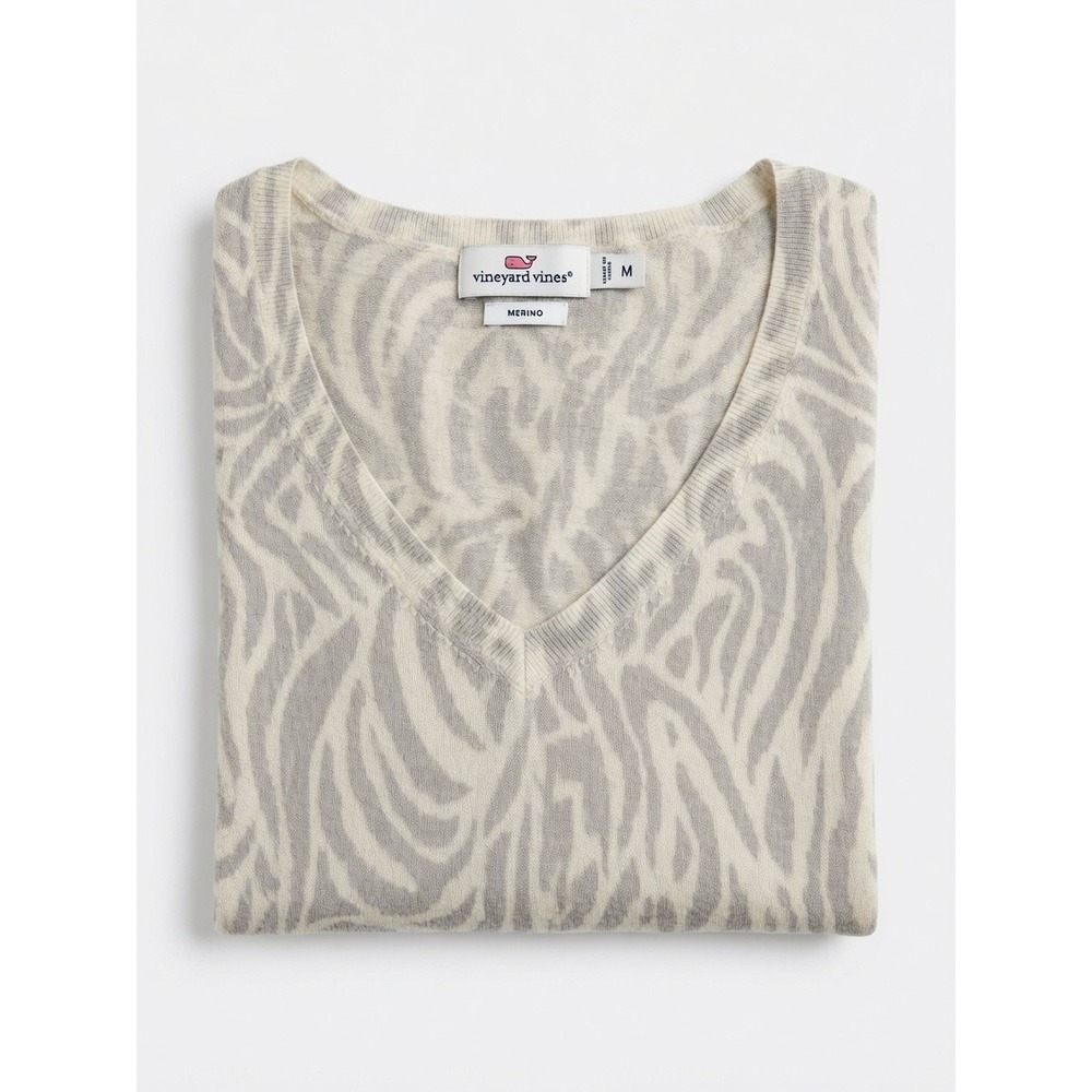 Vineyard Vines Womens M Superfine Merino V-Neck Sweater Gray White Swirls